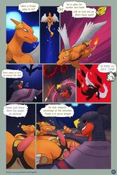 2019 anal anal_sex animal_genitalia animal_penis anthro anthro_on_anthro anthrofied anus charizard comic dialogue diphallia diphallism duo_focus english_text erection furry garchomp gay group haychel hemipenes hi_res interspecies male multi_penis nintendo original_character pancham penetration penis pokémon_(species) pokemon pokemon_(species) pokemon_dppt pokemon_rgby pokemon_xy scalie speech_bubble text url video_games watermark yaoi