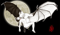 artist_request ass bat blood blood_sucking breasts carrying empty_eyes fangs female flying monster moon peeing restrained vampire wings