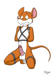 1boy anthro balls bondage bound chastity chastity_cage chastity_device furry geronimo_stilton geronimo_stilton_(series) ian_r_soulfox male male_chastity male_only mammal mouse penis rodent simple_background solo white_background