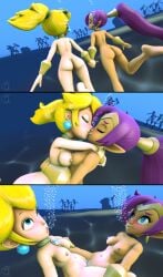 2girls 3d ass breasts crossover drunk_crowley eastern_and_western_character female female_only kissing mario_(series) multiple_girls naked nintendo nude oasis princess princess_peach sex sfm shantae shantae_(character) super_mario_bros. tribadism underwater underwater_sex wayforward yuri
