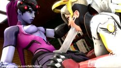 3d animated areola balls_deep blonde_hair breasts deepthroat dickgirl erection fak3d3ath fellatio female futa_on_female futanari intersex large_penis long_hair medium_breasts mercy nipples oral overwatch penis purple_hair purple_skin sound source_filmmaker video widowmaker