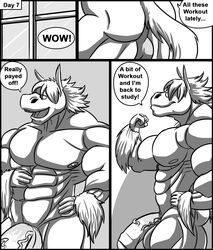 abs animal_genitalia anthro ass balls belly biceps big_biceps big_penis blush bondage bottomless clothed clothing comic cumulus_(character) deadanthro dialogue english_text equine erection eyewear flexing front_view glasses hair hand_on_chest hand_on_hip hi_res horse huge_cock humanoid_penis hyper hyper_muscles male male_only mammal manly mature_male muscular muscular_male nipples nude open_mouth partially_retracted_foreskin pecs penis pose rear_view side_view simple_background solo standing sweat teeth text thick_penis tongue topless towel uncut vein veiny_penis window wolfthings