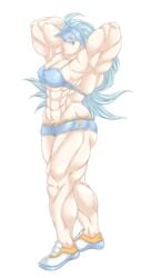 1girls abs after_jojo ahoge alpha_channel armpits arms_behind_back arms_behind_head arms_up beauty_mark belly biceps big_muscles bikini blue_eyes blue_hair breasts cap cleavage erect_nipples erisabatt extreme_muscles female female_only hat human human_only jojo_pose kahili_(pokemon) large_breasts long_hair midriff missymuscle muscles muscular muscular_female navel nintendo pokemon pokemon_sm shoes shorts sneakers solo standing thick_thighs wide_hips