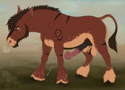 balls black_hooves black_penis brown_body brown_fur brown_mane equid equine erection fenn.perrox feral fur genitals hi_res hooves horse male mammal mane medial_ring penis pink_penis solo