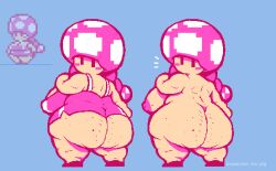 1girls 2025 areolae ass ass_focus back_turned back_view big_ass big_breasts blush butt_crack cellulite chubby chubby_female clothing half-dressed inspectormcpig looking_at_viewer looking_back mario_(series) mole mole_on_ass mole_on_breast nintendo reference_image shortstack super_mario_bros. toadette