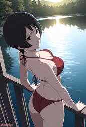 1girls ai_generated ass ass_focus big_ass black_eyes black_hair blush boruto:_naruto_next_generations breasts curvaceous curvy curvy_figure female highleg bikini kurotsuchi matching_hair/eyes medium_breasts milf naruto naruto_(series) nature outdoors petite pixie_cut presenting_ass rear_view round_ass short_hair tsuchikage upper_body wide_hips railing lake watermark bubbleteexl viewed_from_behind