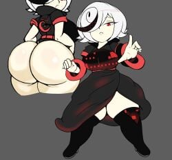 1girls artificial_intelligence big_ass big_breasts big_butt boots dress female female_only jascoe-sauce juicy_butt looking_at_viewer rear_view red_eyes sage_(sonic_frontiers) short_hair shortstack solo sonic_(series) sonic_the_hedgehog_(series) thick_ass thick_thighs white_hair