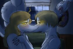 2025 5_fingers absurd_res after_kiss ahoge aimo_(snoot_game) anthro ass bedroom big_butt black_eyes blonde_hair bodily_fluids bubble_butt butt_grab cavemanon_studios detailed_background digit_ring digital_drawing_(artwork) digital_media_(artwork) dinosaur duo erection female fingers freckled_arms freckled_butt freckled_chest freckled_face freckles genital_fluids genitals good_clean_married_sex grey_body grey_scales hair hand_on_butt hi_res holding_penis husband husband_and_wife imminent_sex inside jewelry joebamna leaking_precum long_hair long_tail male male/female married_couple nude nude_anthro nude_female nude_male penis precum prehistoric_species reptile ring romantic romantic_couple saliva saliva_string saurischian scales scalie short_hair snoot_game snout tail tarja_(snoot_game) theropod troodon troodontid wedding_ring white_eyes wife yellow_sclera
