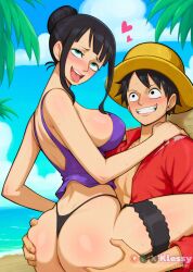ai_generated ass black_thong fat_ass female klessy male male/female mature_female monkey_d_luffy nico_robin on_top one_piece thong