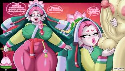 1futa 1futa1girl 1girl1futa 1girls alli_(brawl_stars) axolotl big_boobs big_breasts boobs brawl_stars clothed clothed_female clothes clothing english english_dialogue english_text female fish futanari grabbing_penis green_body handjob high_quality high_resolution highres intersex large_penis long_hair lunar_lotus_willow_(brawl_stars) majusuco penis pink_body pink_hair supercell text text_bubble textless thicc thick_thighs thighs thights tight_clothes tight_clothing white_skin willow_(brawl_stars)