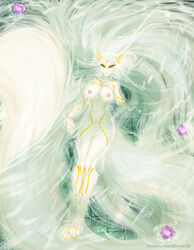 2018 4_toes 5_fingers anthro breasts detailed_background digital_media_(artwork) elvofirida female looking_at_viewer nipples partially_submerged pussy solo toes unknown_species water yellow_eyes