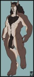 1boy 2018 abs anthro balls bara big_balls big_penis body_hair canine chest_hair digital_media_(artwork) fur hair huge_balls male male_only mammal muscular_male myemetophobia pecs penis rohunt_(character) simple_background solo