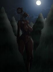 black_skin breasts forest giant horror huge_hips monster moon night pokezelda3 pussy rule_63 siren siren_head slobber teeth tongue