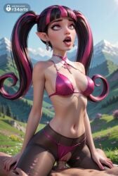 1boy 1boy1girl 1girls ahe_gao ai_generated artist_name bikini bikini_bottom_aside black_hair blunt_bangs breasts clothing_aside cowgirl_position cum cum_in_pussy day draculaura earrings fangs female hi_res jewelry long_hair medium_breasts mole mole_under_eye monster_high multicolored_hair nail_polish navel open_mouth outdoors pantyhose partial_male patreon_username penis pink_bikini pink_eyes pink_hair pointy_ears pussy r34arts sex solo_focus straddling straight streaked_hair swimsuit thighband_pantyhose tongue tongue_out torn_clothes torn_pantyhose twintails twitter_logo two-tone_hair uncensored vaginal_penetration vaginal_sex web_address