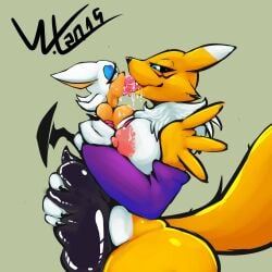 1:1 2015 anthro areola ass bandai_namco bat big_breasts black_sclera breasts butt_grab canid canine crossover digimon digimon_(species) dildo double_dildo duo erect_nipples extreme_french_kiss female female/female french_kissing fur hand_on_butt hi_res huge_breasts kissing latex mammal membrane_(anatomy) membranous_wings neck_bulge nipples oral oral_penetration penetration renamon rouge_the_bat sega sex_toy sonic_(series) sonic_the_hedgehog_(series) squeezing tongue wings wolflance yellow_body yellow_fur