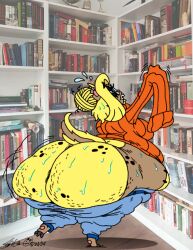 1girls belly_overhang big_belly big_breasts fat furry gigantic_ass gumshoos huge_ass hyper_ass nerd nintendo obese obese_female oc pants_down pokemon short_female shortstack skeletal_boy sweater sweaty sweaty_body thick_thighs wardrobe_malfunction wobbling_ass xanderdwulfe