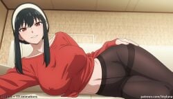 1girl 1girls absurd_res ai_assisted ai_generated anime ass baggy_clothes black_hair black_leggings boobs breasts bubble_butt butt casual_clothes ceiling couch curvaceous curvy curvy_figure english_text headband high_resolution highres hourglass_figure huge_ass huge_butt indoors large_breasts leggings light-skinned_female light_background long_hair loose_shirt lying lying_on_couch oversized_clothes patreon patreon_logo patreon_username reclining red_eyes red_shirt red_top room sofa solo spy_x_family text textured_background thick_thighs thighs tight_leggings veyluna voluptuous wall watermark white_headband wide_hips yor_briar yor_forger