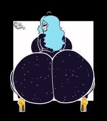 1girls alternate_body_type artist_request big_ass big_breasts black_body black_eyes blue_hair dark_body dark_skin female_focus female_only galaxy jacky_arts mask massive_ass saline_(sabath_industry) simple_background tagme video voluptuous