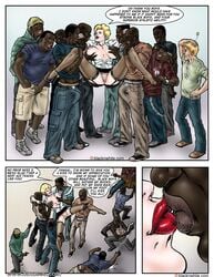 blacknwhitecomics blonde_hair breasts dark-skinned_male dark_skin gang interracial