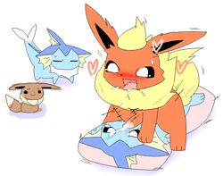 blush body_pillow cum dakimakura_(object) eevee eeveelution embarrassed erection flareon male masturbation nintendo non-human open_mouth orgasm penis pillow pokémon_(species) pokemon retsuo saliva vaporeon