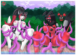 2016 alternate_color anthro anthrofied arbiterzero areolae avian black_fur black_hair black_nipples black_skin blood blue_eyes breasts canine clitoris eeveelution female feral fur grass hair large_breasts legendary_pokemon long_hair mammal multicolored_hair navel nintendo nipples nosebleed open_mouth original_character outdoors penetration pink_nipples pokemon pokemon_(species) pokemorph ponytail pussy red_eyes red_fur red_hair red_skin scar shinn sitting smile spread_legs spreading teeth tentacle tied_hair tongue tongue_out tuft two_tone_hair umbreon vaginal_penetration water white_fur whitemagetifa yveltal