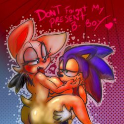 abstract_background anthro ass bat blue_eyes blue_fur breast_squish breasts carrying duo english_text female fur furry green_eyes half-closed_eyes heart hedgehog male mammal mdlmemorybank nude open_mouth pinch ramdoctor rouge_the_bat sonic_(series) sonic_the_hedgehog straight text tongue tongue_out