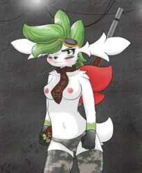 anthro clothed clothing dunewulff eyewear female goggles green_hair legendary_pokemon necktie nintendo pokemon pokemon_(species) shaymin topless video_games