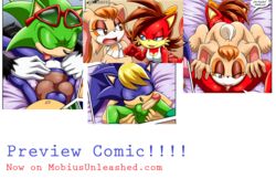 2016 advertisement anthro archie_comics ass balls bbmbbf bed bedroom bernadette_hedgehog big_breasts bisexual blue_eyes breasts cameltoe canine closed_eyes clothed clothing comic female fiona_fox fox fur gloves hair half-closed_eyes hedgehog hi_res imminent_cunnilingus inkbunny lagomorph male mammal mature_female mobian_(species) mobius_unleashed mother nipples nude on_bed open_mouth palcomix palcomix_team parent penis preview pussy rabbit scourge_the_hedgehog sex smile sonic_(series) sonic_the_hedgehog_(archie) sonic_the_hedgehog_(comics) straight teeth tongue tongue_out vaginal_penetration vanilla_the_rabbit video_games yuri