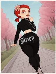 ai_generated ass big_ass brown_eyes cherry_blossoms juicy_couture park red_hair total_drama:_revenge_of_the_island total_drama_island track_suit walking zoey_(tdi)