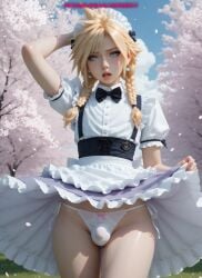 1boy ai_generated ass balls bulge cloud_strife femboy maid meybekity otoko_no_ko panties penis trap yaoi