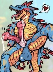 2_penises animal_genitalia animal_penis anthro capcom ejaculation equine_genitalia equine_penis erection genitals hi_res lagiacrus leviathan_(mh) male monster monster_hunter multi_genitalia multi_penis penis sharp_teeth solo teeth wyndvenom