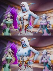 3d 3girls big_breasts blizzard_entertainment blue_skin female lidcarter night_elf queen_azshara warcraft white_hair world_of_warcraft