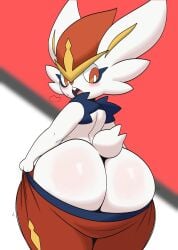 ambiguous_gender anthro ass ass_focus blush bottom_heavy cinderace color game_freak huge_ass jutsapostion looking_back nintendo pants_down pants_pull pokemon pokemon_(species) rabbit wide_hips