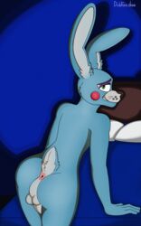 anus ass balls bed five_nights_at_freddy's five_nights_at_freddy's_2 foxblaster.dae fur lagomorph male male_only mammal penis pillow rabbit smile solo toy_bonnie_(fnaf) video_games