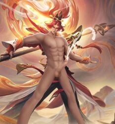 cum gay han_xin_(honor_of_kings) holding_weapon honor_of_kings male_only