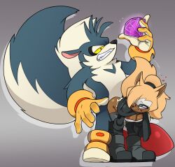 1boy 1girls ambiguous_penetration ass bigger_male blush breasts canine chaos_emerald clothed_sex consensual cum cum_inside cum_on_body female from_behind_position hearts_around_head heterosexual male male/female male_penetrating_female noahdoesart pants_down rough_the_skunk secretly_loves_it sex skunk smaller_female sonic_(series) sonic_the_hedgehog_(idw) sonic_the_hedgehog_(series) standing_doggy_style wagging_tail whisper_the_wolf wolf wolf_girl