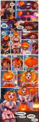 body_thief bow breast_expansion brown_hair chesshire decapitation halloween headless inanimate_transformation knife orange_eyes orange_hair plant_transformation pumpkin pumpkin_head pumpkin_transformation tagme transformation