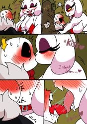 1boy 1girls back_view belly big_breasts bikini blush breasts chubby chubby_female clothing comic comic_page curvy doggy_style female goat hips kissing large_breasts lilievilla male mature_female milf necklace nipples oral oral_sex red_eyes sans seductive sexy size_difference skeleton smaller_male submissive teeth thick_thighs tongue tongue_kiss tongue_out toriel underfell