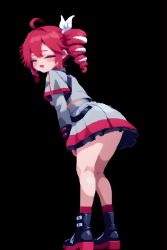 1girls ahoge ai_animation ai_generated ass ass_focus ass_shake big_ass blush boots clothed clothed_female clothing female female_only fully_clothed hair_ornament hairbow high_heel_boots kasane_teto kasane_teto_(sv) large_ass looking_back no_panties open_mouth red_eyes red_hair shaking shaking_ass skirt solo solo_female synthesizer_v tagme twerk twerking twin_drills upskirt utau video