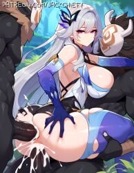 1girls 2boys 2d ai_generated anal anal_sex ass big_ass big_breasts big_penis breasts clothed_female_nude_male clothed_sex cum cum_in_pussy cum_inside double_penetration emotionless expressionless female genshin_impact hilichurls_(species) jackchief male penis pussy skirk_(genshin_impact) straddling thick thick_ass thick_thighs vaginal_penetration vaginal_sex
