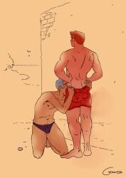 ass beach blowjob gay gay_male gay_sex ginger gourms hunk jock lifeguard on_knees pulling_down_pants sucking sucking_penis tan_body