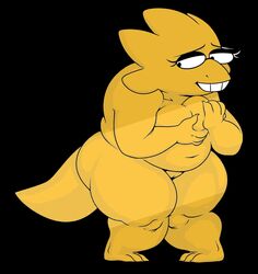 1girls 2d alphys anthro colored completely_nude completely_nude_female female female_only humanoid lizard_girl lizard_humanoid nude nude_female sbshouseofpancakes simple_background solo undertale undertale_(series) video_games yellow_body