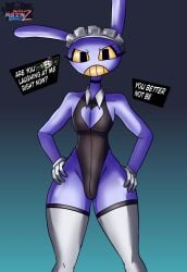 1boy 2025 airiin220 bulge bulge_through_clothing choker cyberairiin_(airiin220) english_text femboy furry furry_only glitch_productions hips jax_(the_amazing_digital_circus) leotard maid maid_jax_(the_amazing_digital_circus) maid_uniform male male_only rabbit rabbit_ears stockings text the_amazing_digital_circus thick_thighs
