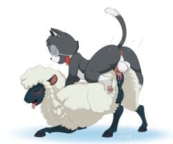 2025 6:5 anthro anthro_on_feral anus balls black_body black_fur blackjack_(pinkbutterfree) blush bovid bow_tie caprine domestic_cat duo eyewear felid feline felis female female_on_anthro female_penetrated feral fur genitals hi_res lonbluewolf male male/female male_on_feral male_penetrating male_penetrating_female male_penetrating_feral mammal monocle multicolored_body multicolored_fur narrowed_eyes open_mouth penetration penile_spines penis sex sheep teats tongue tongue_out vaginal_penetration vaginal_penetration white_body white_fur white_wool wool_(fur) zoophilia