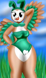 1girls absurd_res armpits avian beak bird breasts bunny_costume clothes cloud costume crotchless female generation_7_pokemon grass highres lingerie nintendo owl playboy_bunny pokemon pokemon_(species) pokemon_sm pokemorph pussy rowlet sexybigears69 solo wings