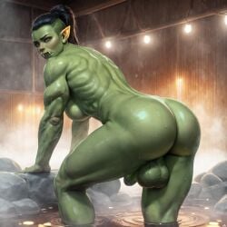 1futa ai_generated arched_back bending_over big_ass big_breasts black_hair breasts brown_eyes futa_only futanari green-skinned_futa green_skin hot_spring intersex leaning_forward leaning_on_object lights looking_at_viewer muscular muscular_futa nowrin orc orc_(warcraft) orc_futa penis presenting presenting_hindquarters stable_diffusion thighs tomboy warcraft wet_skin world_of_warcraft