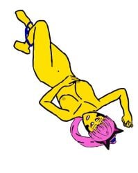 blue_panties female headphones ninjago ninjago:_dragons_rising nude nude_female panties pink_hair sora_(ninjago) white_background yellow_body yellow_skin
