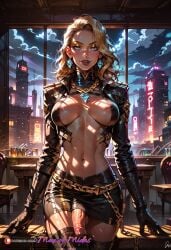 ai_generated areola_slip black_boots black_dress black_gloves black_heels black_jacket black_outfit black_thighhighs blonde_female blonde_hair blue_eyes boob_window chains dickgirl dickgirl_only earrings emma_frost emma_frost_(marvel_rivals) emma_frost_(x-revolution) flaccid flaccid_penis futa_only futanari makeup manofmidas navel skirt_up yellow_eyeshadow