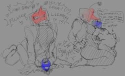 1ambiguous 1boy ambiguous_gender ambiguous_penetrated ambiguous_penetration androgynous andromorph andromorph/male andromorph_penetrated button_down_shirt canon_x_oc clothed_male cumflated_belly cumflation deltarune deltarune_chapter_3 dialogue grabbing_shirt implied_oviposition implied_penetration lenny_(yaizl_art) male male/ambiguous male/andromorph male_penetrating missionary_position moaning moaning_in_pleasure moaning_loud moaning_name naked no_visible_genitalia nonbinary nonbinary_(lore) object_head oc_x_canon opening_shirt oviposition partially_clothed reverse_cowgirl_position sex size_difference softcore tagme television tenna_(deltarune) tv tv_head yaizl_art