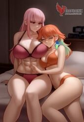 2d 2girls abs ai_generated all_fours ass barefoot big_ass big_breasts bra completely erophoenix feet female female_focus hololive hololive_english hololive_myth jewelry kissing kissing kneeling large_breasts long_hair mori_calliope multiple_girls naked nipples nude orange_hair pale_skinned_female panties patreon_username pink_eyes pink_hair pussy side_braid soles sweat sweating takanashi_kiara take_your_pick thick_thighs thighs toes underwear virtual_youtuber yuri yuri